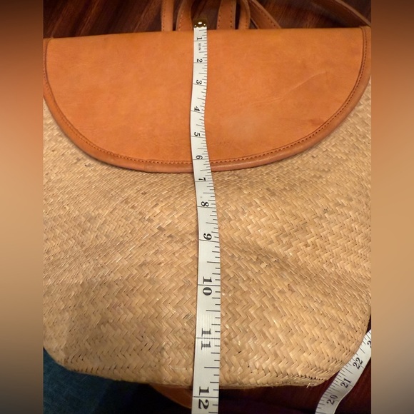 Street Level Shoulder Bag Backpack Raffia Tan Genuine Leather Boho Beach - Picture 11 of 15